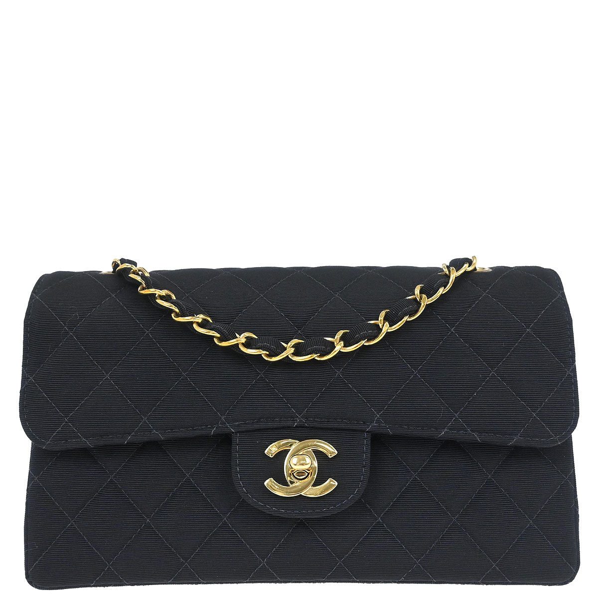 Chanel Black Cotton Small Classic Double Flap Shoulder Bag