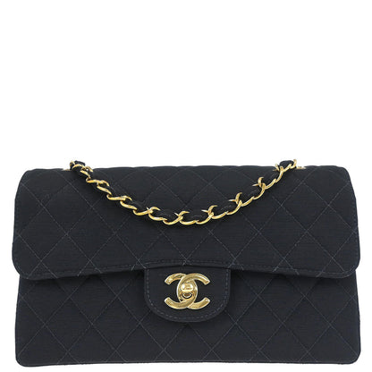 Chanel Black Cotton Small Classic Double Flap Shoulder Bag
