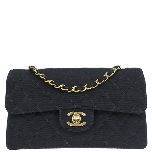 Chanel Black Cotton Small Classic Double Flap Shoulder Bag
