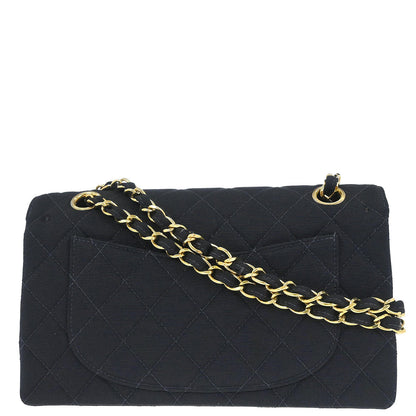 Chanel Black Cotton Small Classic Double Flap Shoulder Bag