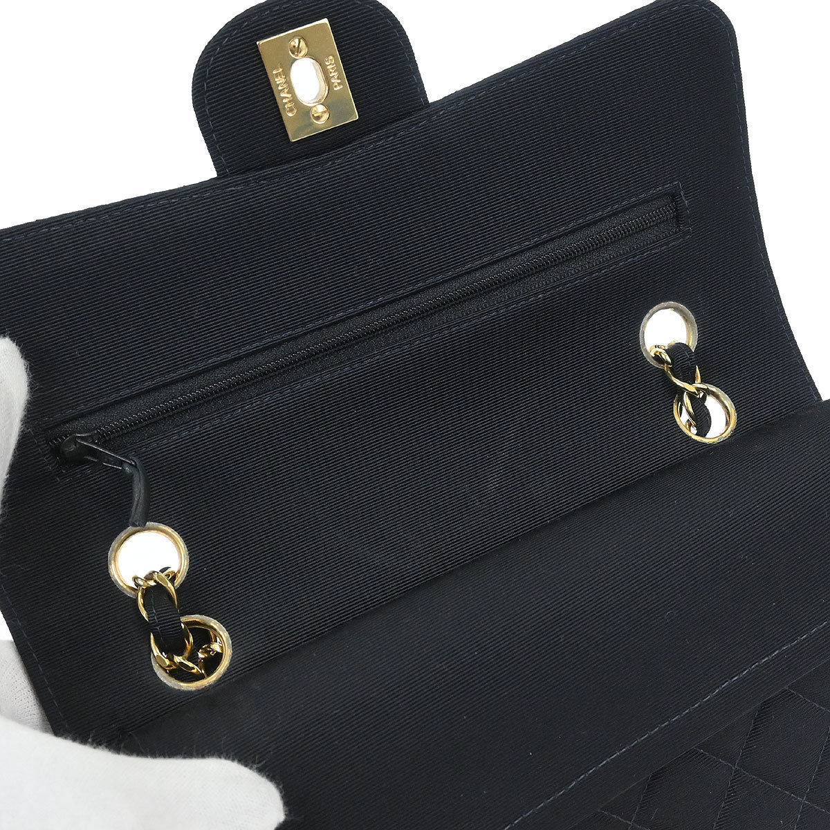 Chanel Black Cotton Small Classic Double Flap Shoulder Bag