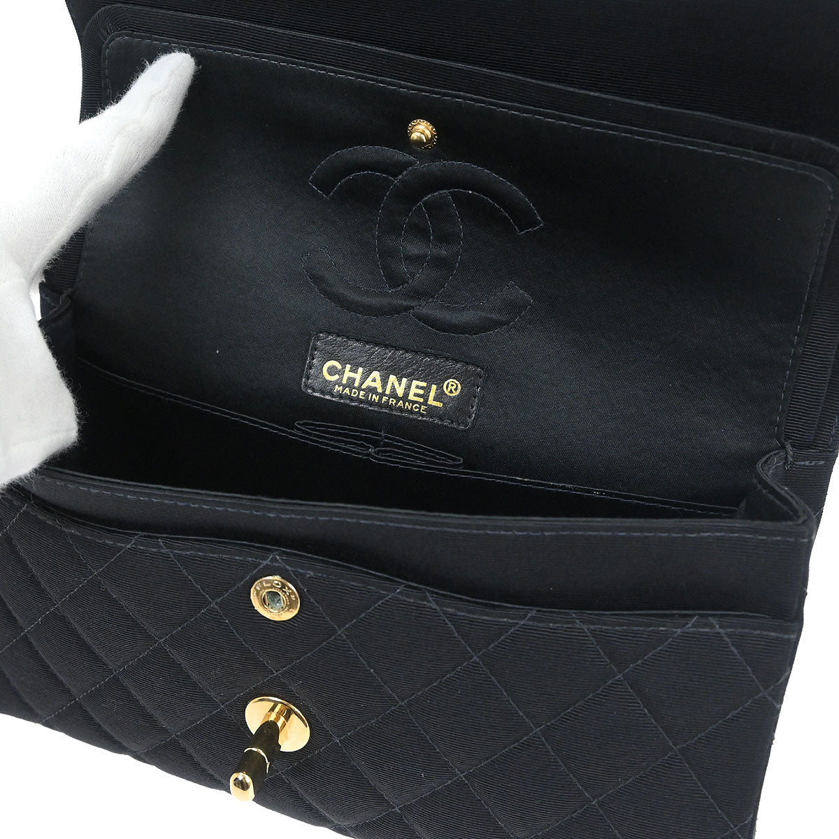 Chanel Black Cotton Small Classic Double Flap Shoulder Bag