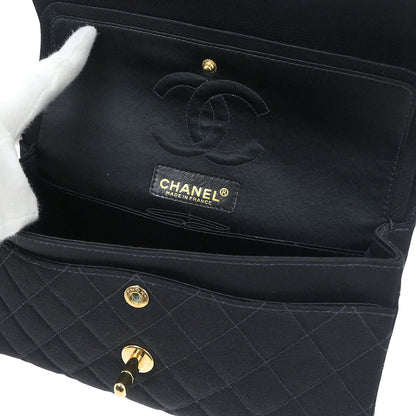 Chanel Black Cotton Small Classic Double Flap Shoulder Bag