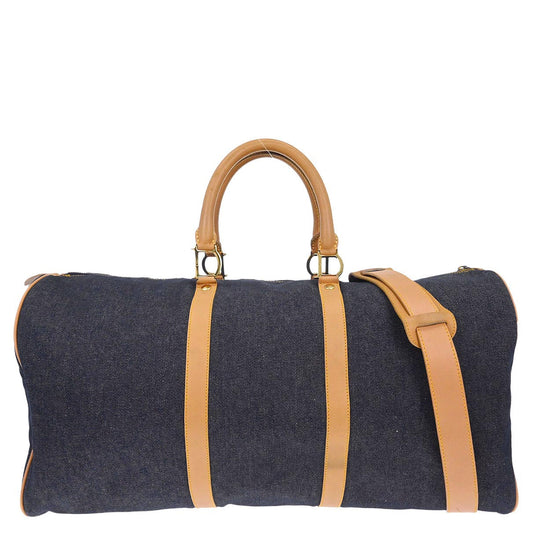 Christian Dior Navy Beige Denim Duffle Bag