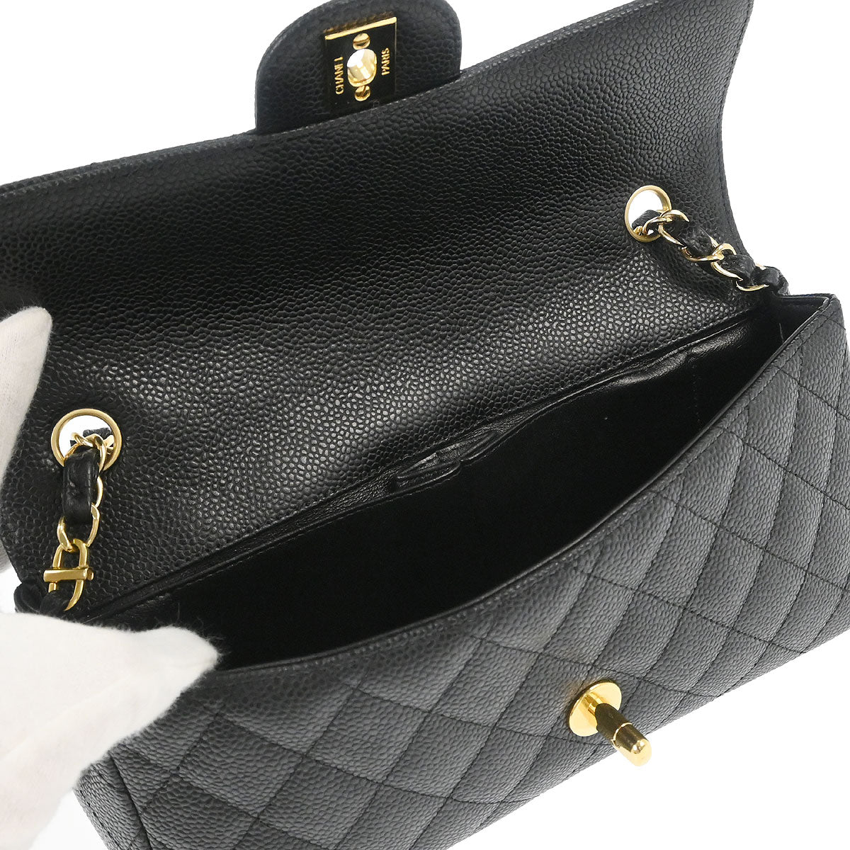 Chanel 2008-2009 Black Caviar Skin East West Shoulder Bag