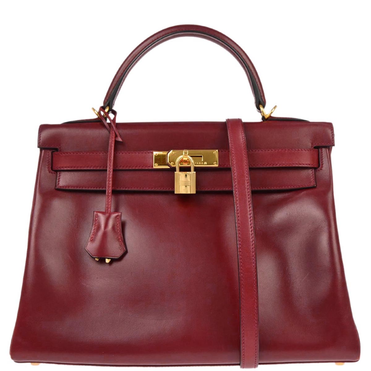 Hermes Rouge H Box Calf Kelly 32 Retourne 2way Shoulder Handbag
