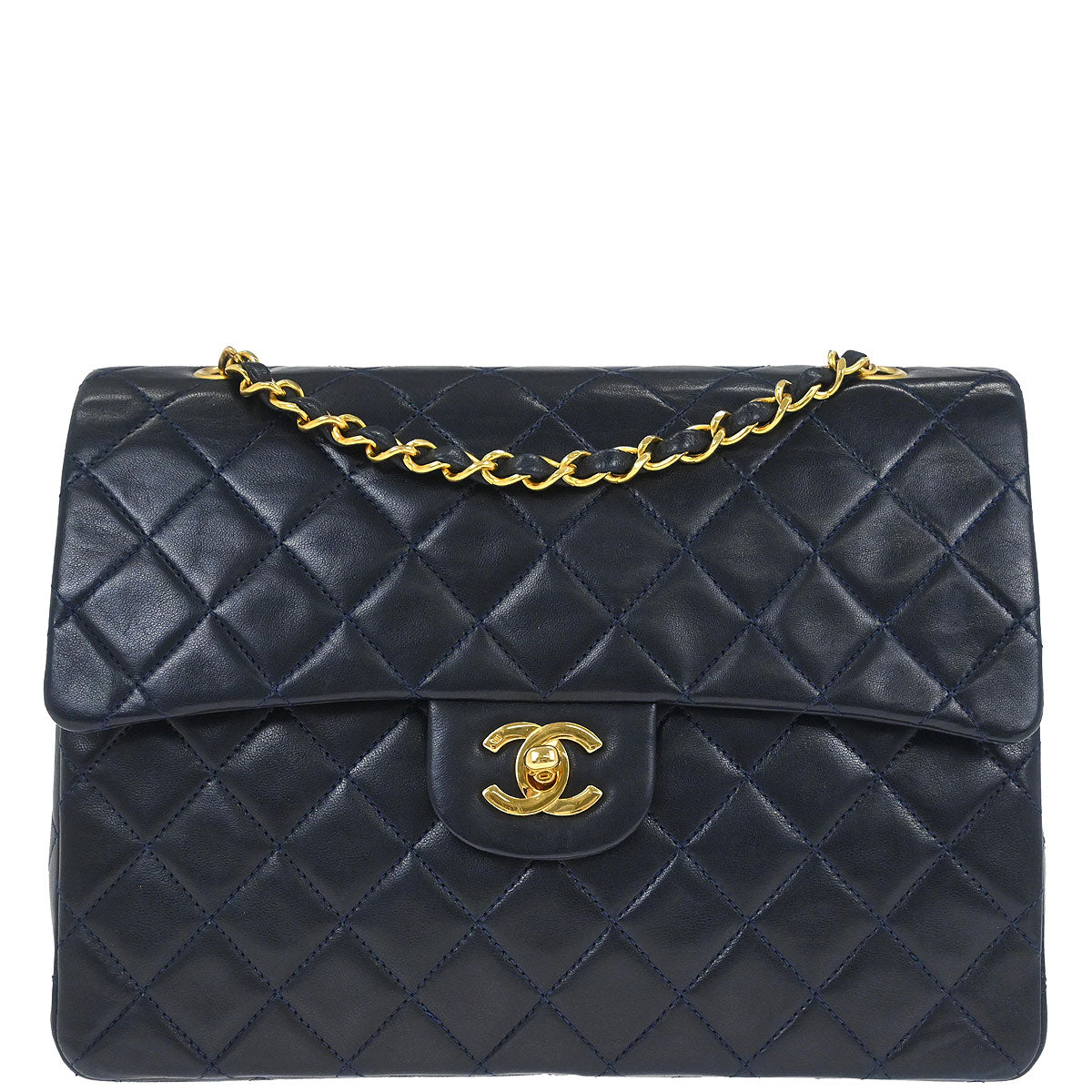 Chanel Navy Lambskin Double Flap Medium Shoulder Bag