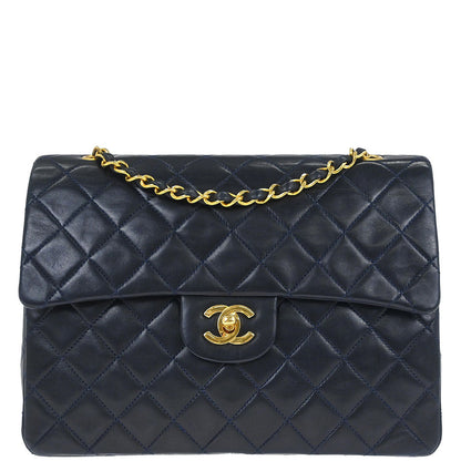 Chanel Navy Lambskin Double Flap Medium Shoulder Bag