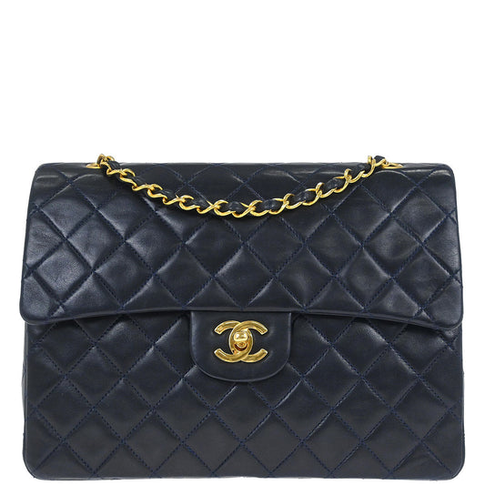 Chanel Navy Lambskin Double Flap Medium Shoulder Bag