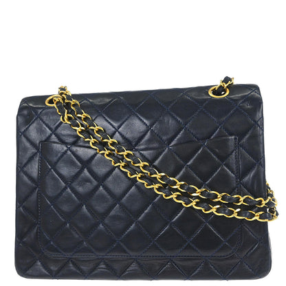 Chanel Navy Lambskin Double Flap Medium Shoulder Bag