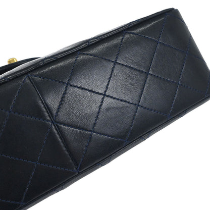 Chanel Navy Lambskin Double Flap Medium Shoulder Bag