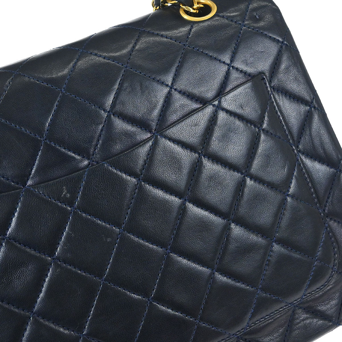 Chanel Navy Lambskin Double Flap Medium Shoulder Bag