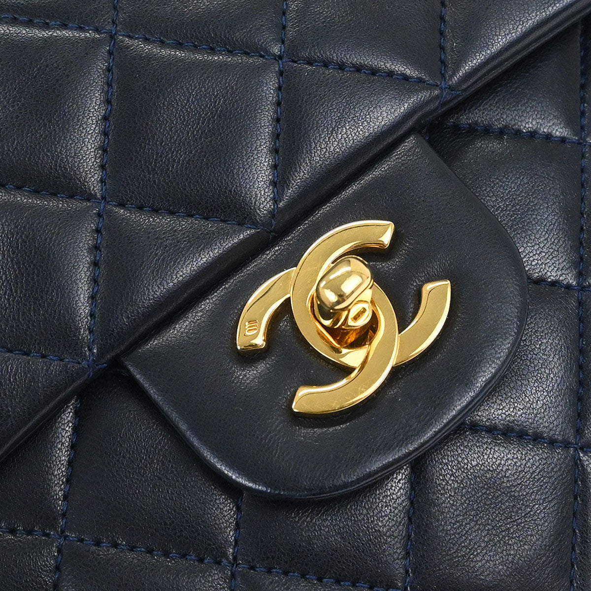 Chanel Navy Lambskin Double Flap Medium Shoulder Bag