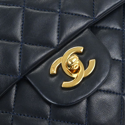 Chanel Navy Lambskin Double Flap Medium Shoulder Bag