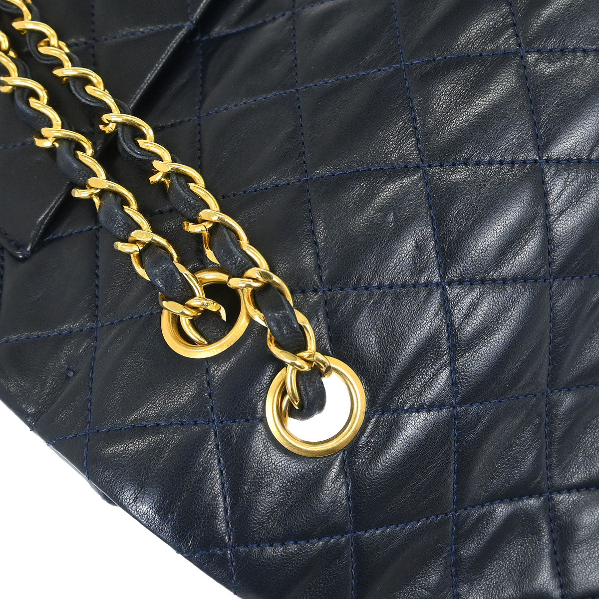 Chanel Navy Lambskin Double Flap Medium Shoulder Bag