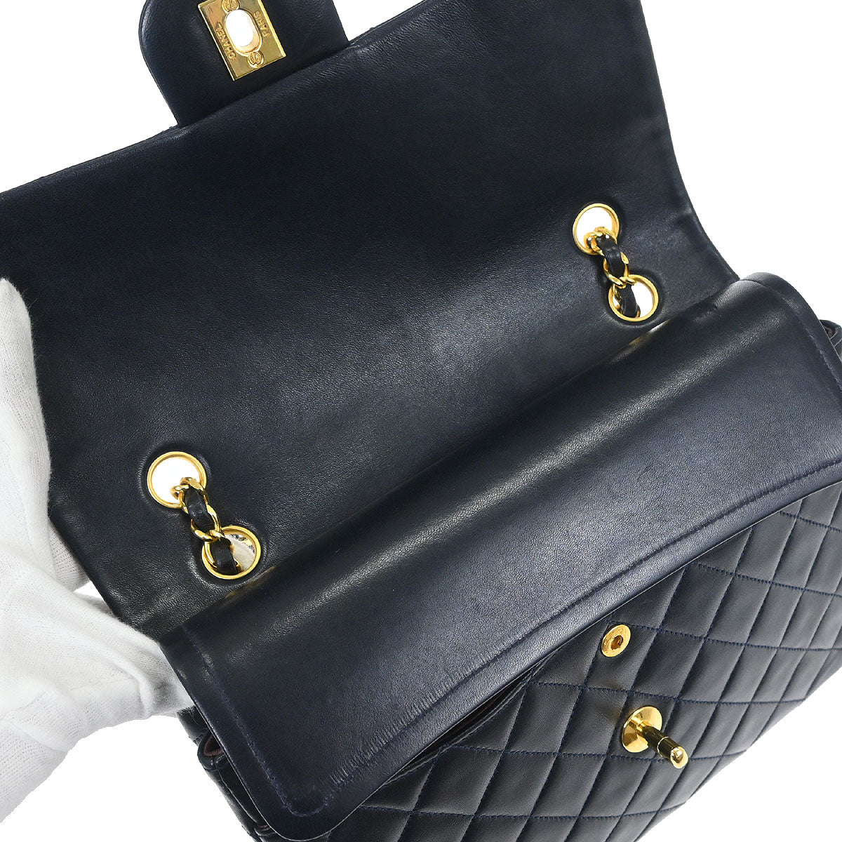 Chanel Navy Lambskin Double Flap Medium Shoulder Bag