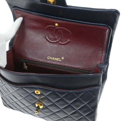Chanel Navy Lambskin Double Flap Medium Shoulder Bag