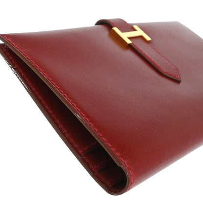 Hermes Rouge H Box Calf Bearn Bifold Long Wallet
