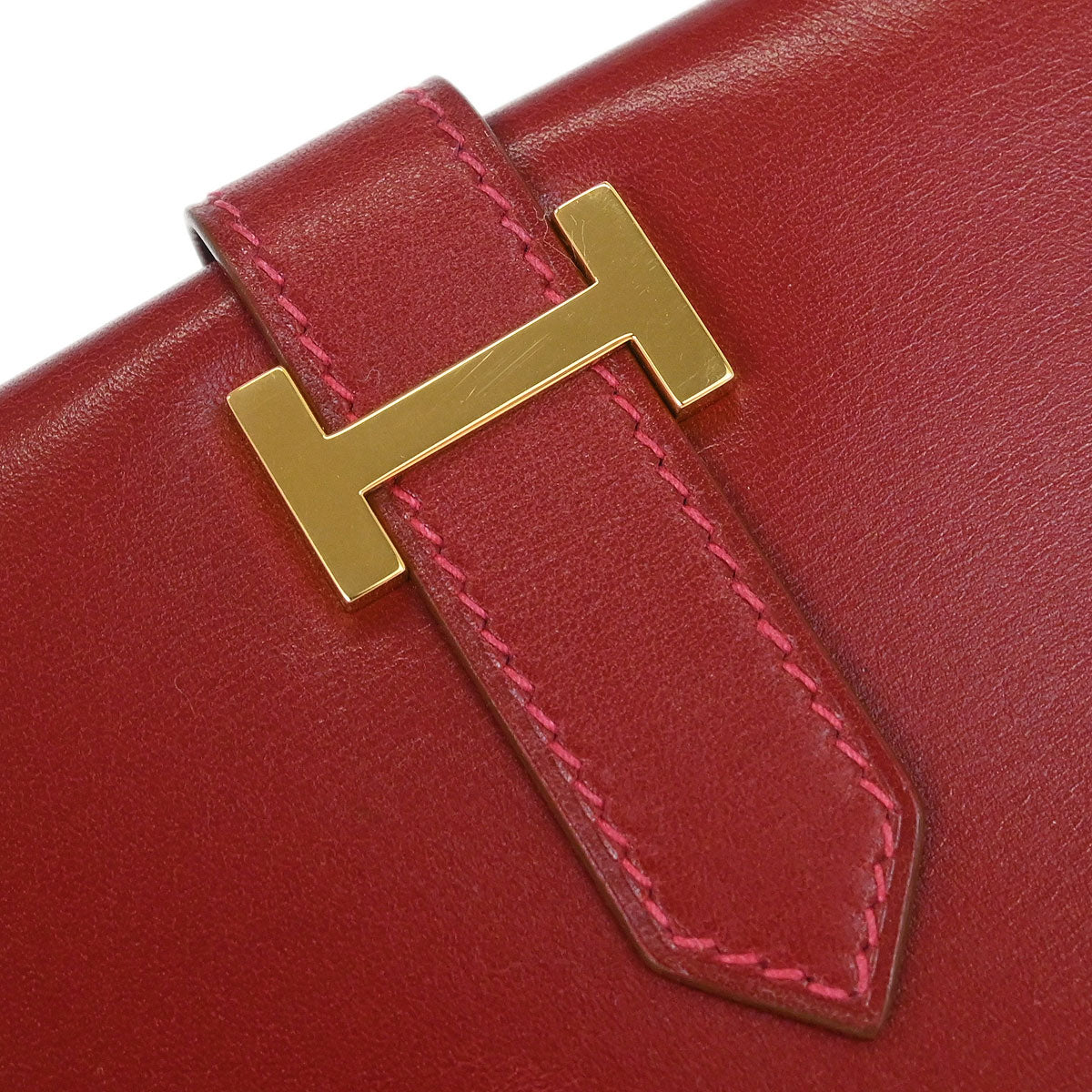 Hermes Rouge H Box Calf Bearn Bifold Long Wallet