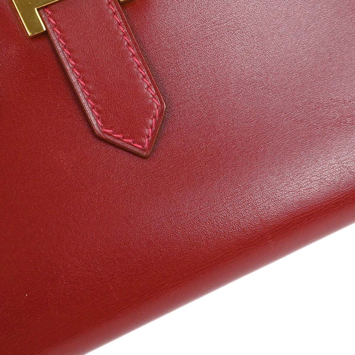 Hermes Rouge H Box Calf Bearn Bifold Long Wallet