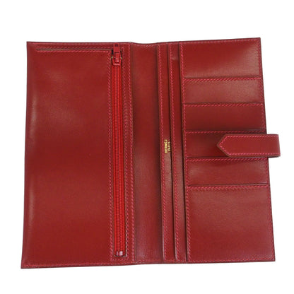 Hermes Rouge H Box Calf Bearn Bifold Long Wallet