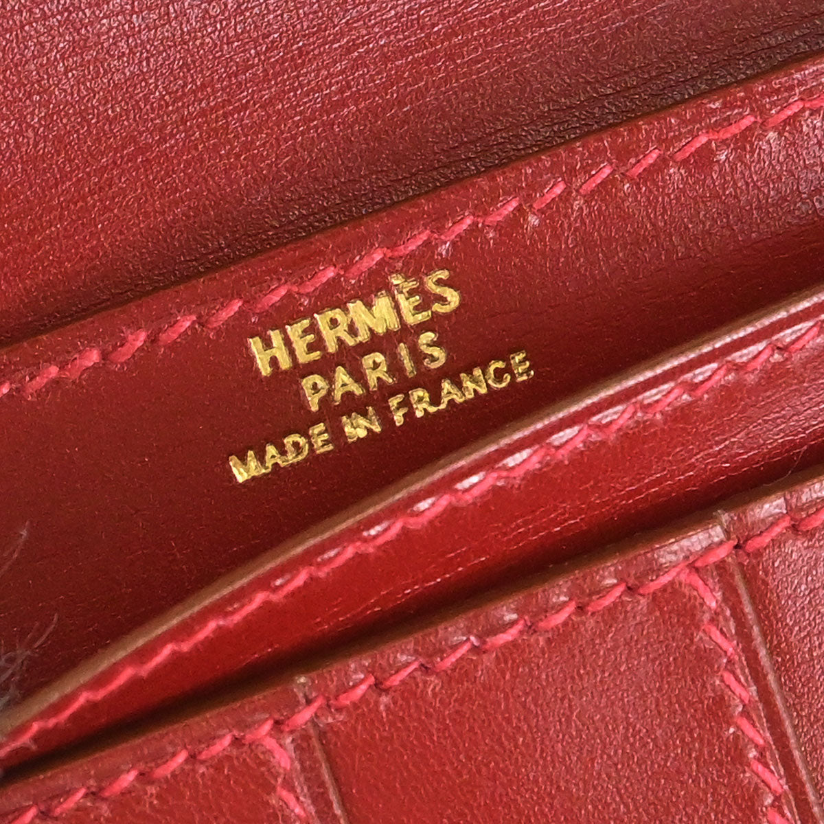 Hermes Rouge H Box Calf Bearn Bifold Long Wallet