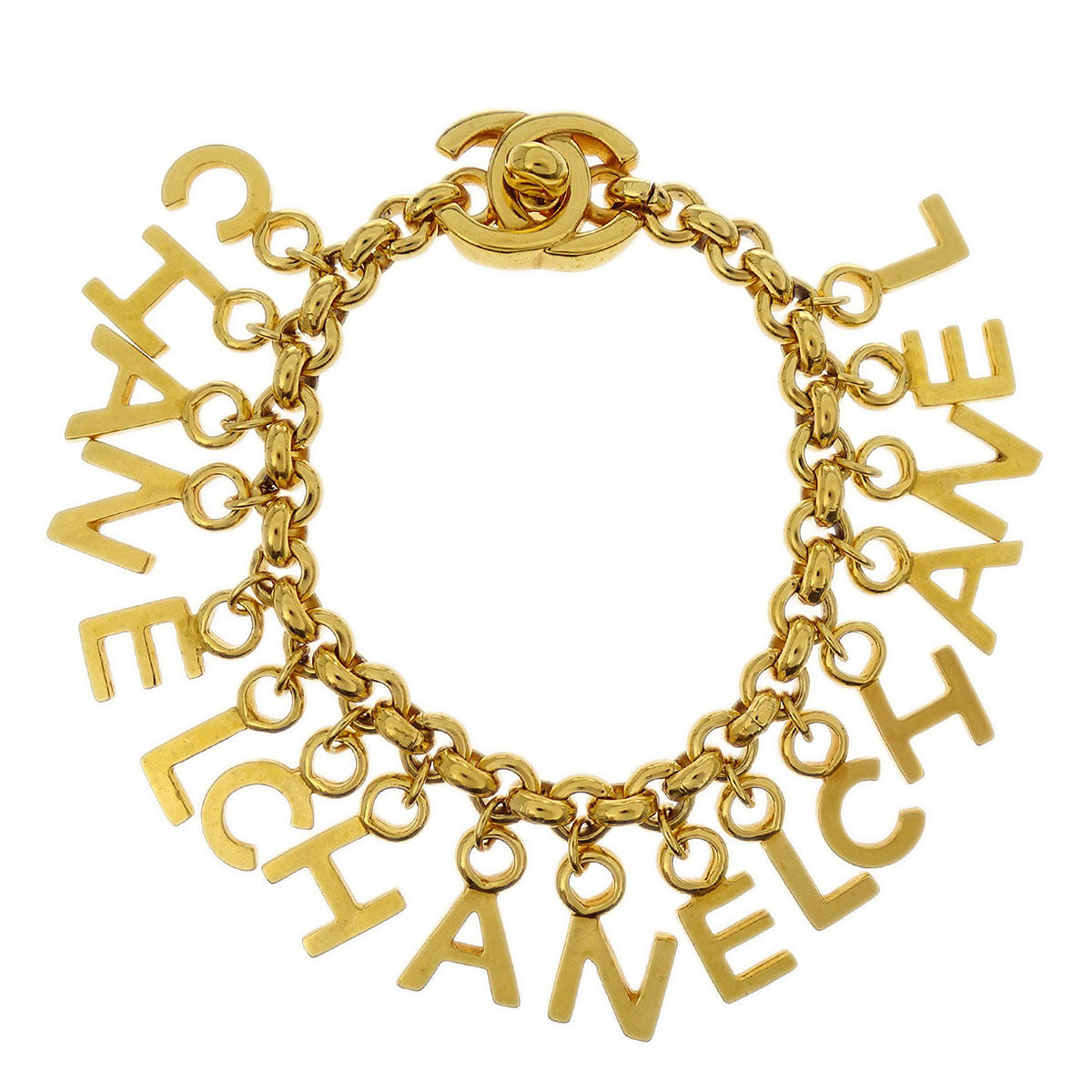Chanel Turnlock Gold Chain Bracelet 96P