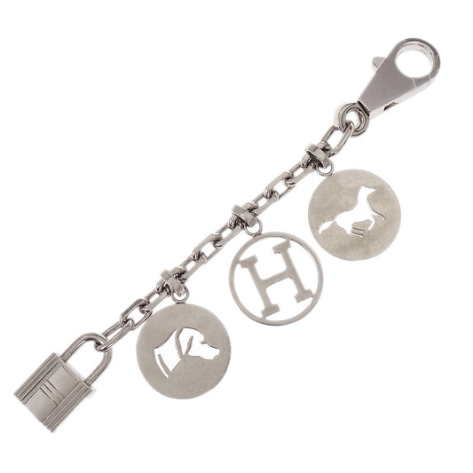 Hermes Amulet Bull Lock Key Holder Bag Charm Silver Small Good