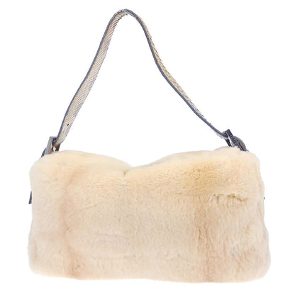 Fendi * White Rabbit Fur Python Baguette Handbag
