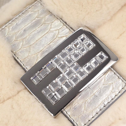 Fendi * White Rabbit Fur Python Baguette Handbag