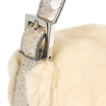 Fendi * White Rabbit Fur Python Baguette Handbag
