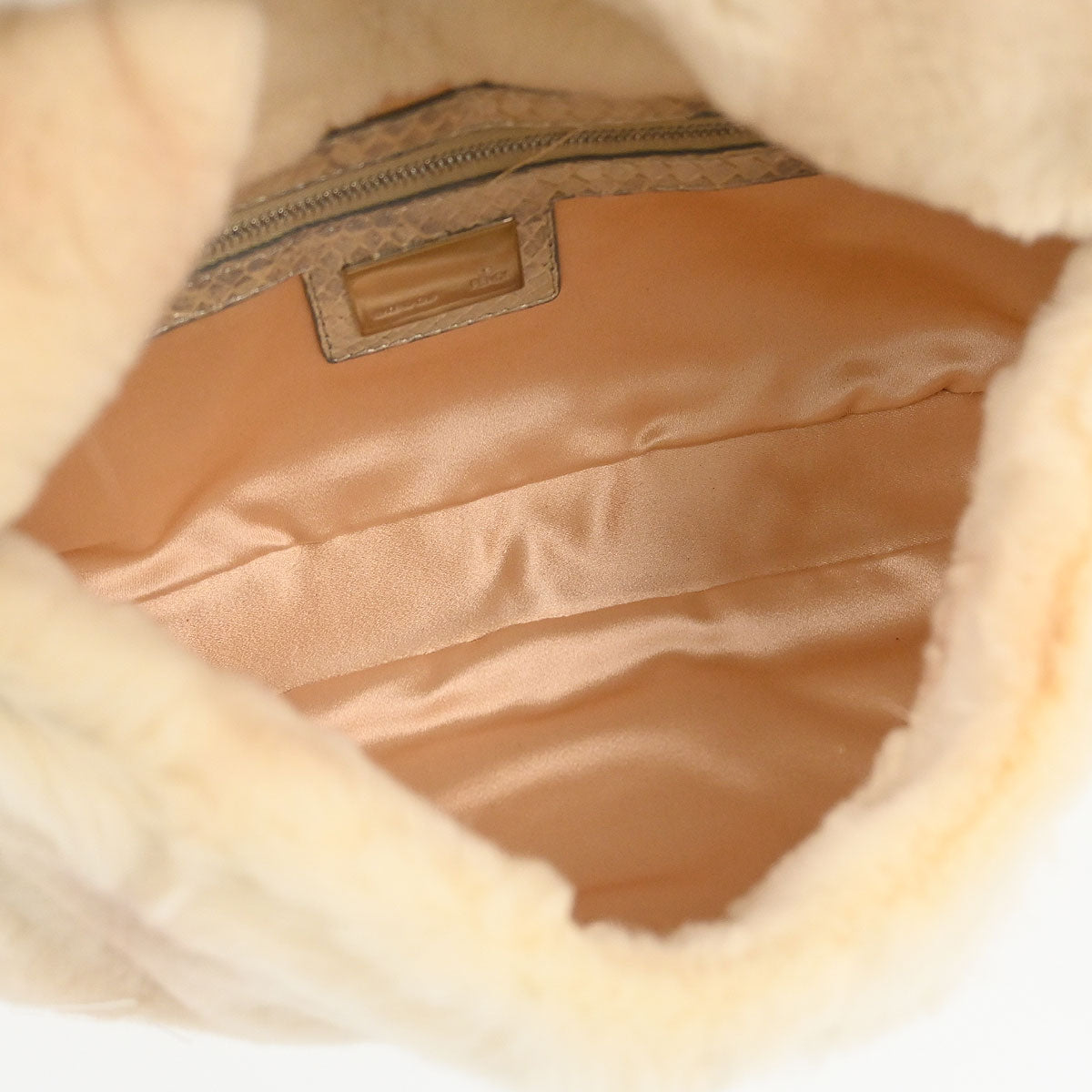 Fendi * White Rabbit Fur Python Baguette Handbag