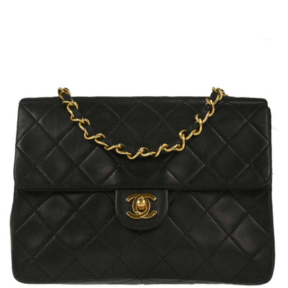 Chanel 1989-1991 Black Lambskin Classic Square Flap Shoulder Bag 20