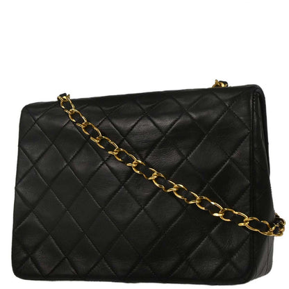Chanel 1989-1991 Black Lambskin Classic Square Flap Shoulder Bag 20