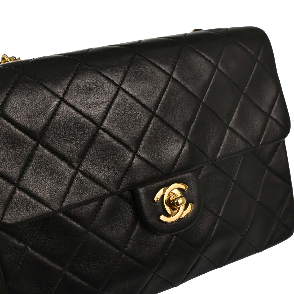 Chanel 1989-1991 Black Lambskin Classic Square Flap Shoulder Bag 20