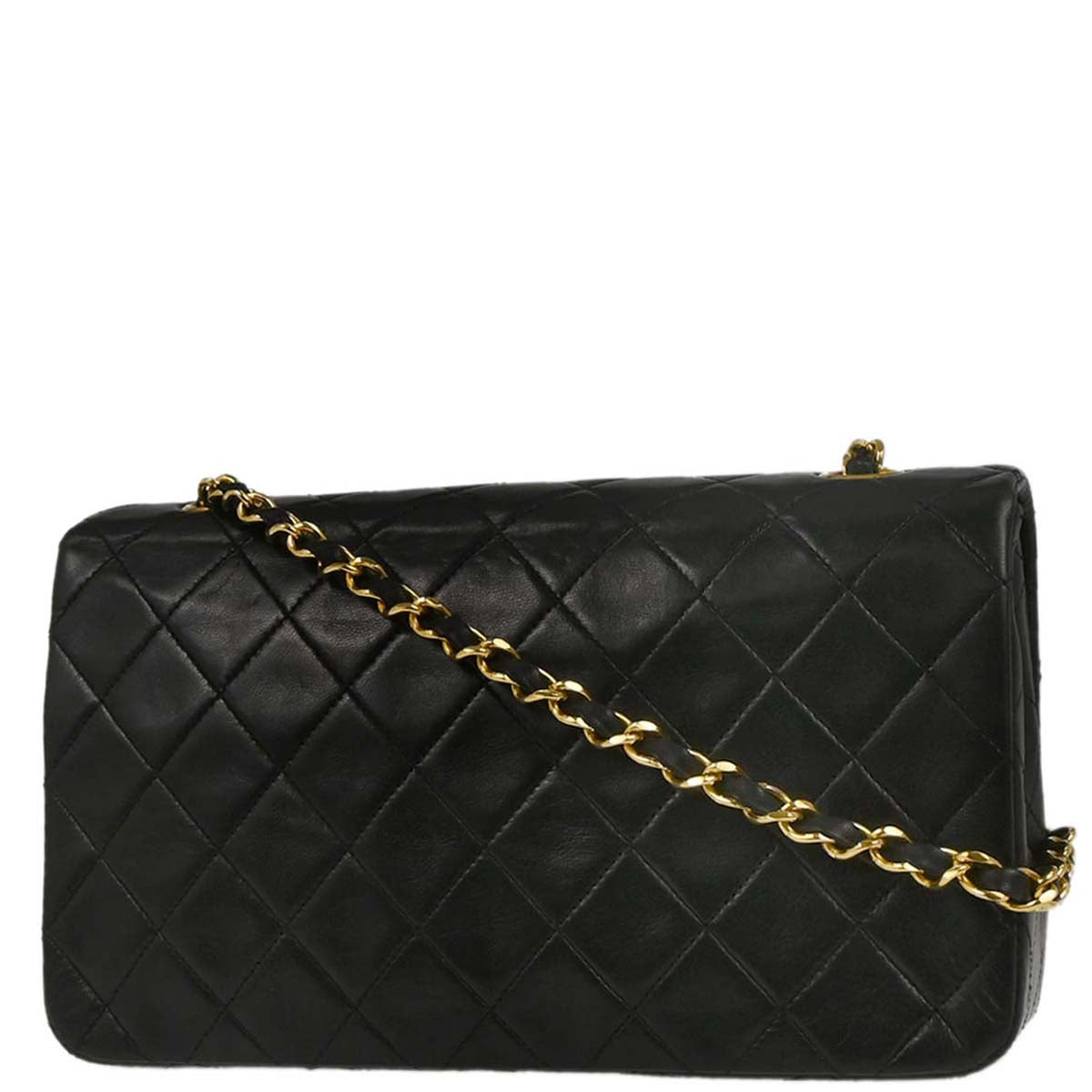 Chanel 1989-1991 Black Lambskin Turnlock Small Full Flap Shoulder Bag