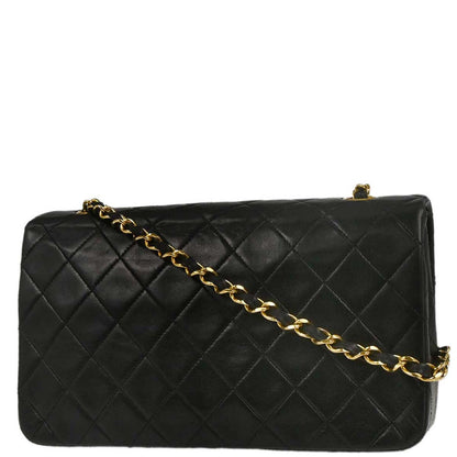 Chanel 1989-1991 Black Lambskin Turnlock Small Full Flap Shoulder Bag