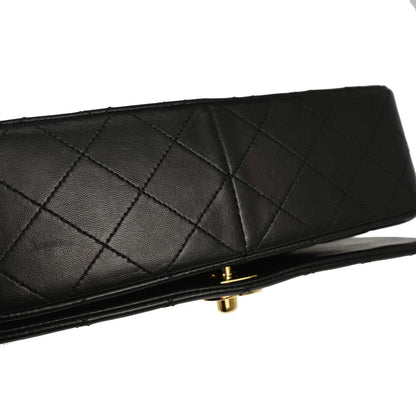 Chanel 1989-1991 Black Lambskin Turnlock Small Full Flap Shoulder Bag