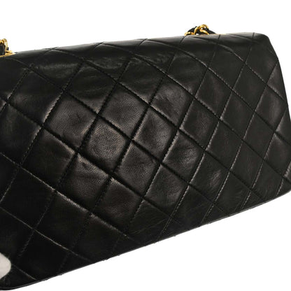 Chanel 1989-1991 Black Lambskin Turnlock Small Full Flap Shoulder Bag