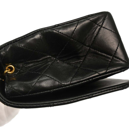 Chanel 1989-1991 Black Lambskin Turnlock Small Full Flap Shoulder Bag