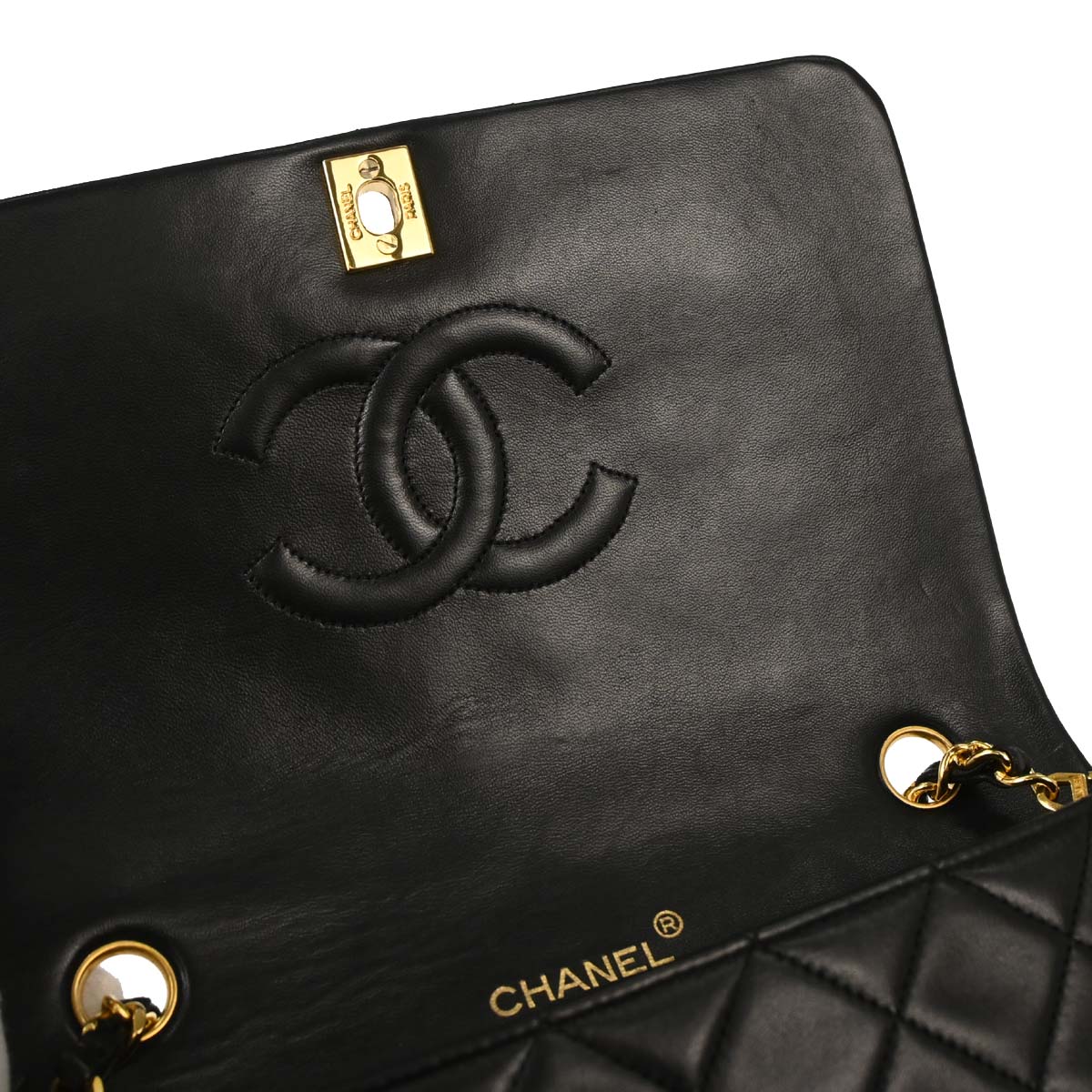 Chanel 1989-1991 Black Lambskin Turnlock Small Full Flap Shoulder Bag