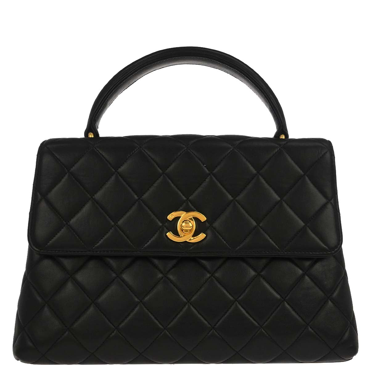 Chanel 1996-1997 Black Lambskin Kelly Top Handle Handbag