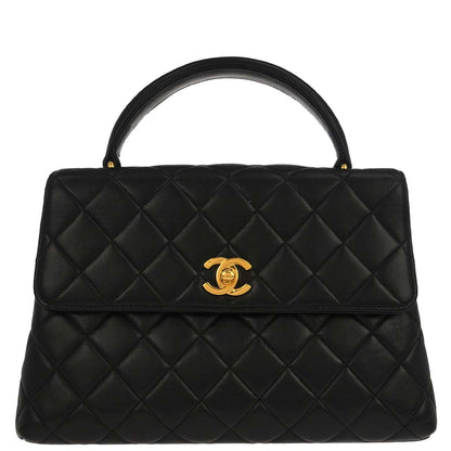 Chanel 1996-1997 Black Lambskin Kelly Top Handle Handbag