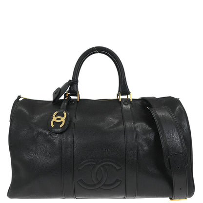 Chanel 1994-1996 Black Caviar Skin 2way Shoulder Duffle Bag