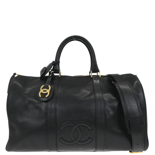 Chanel 1994-1996 Black Caviar Skin 2way Shoulder Duffle Bag