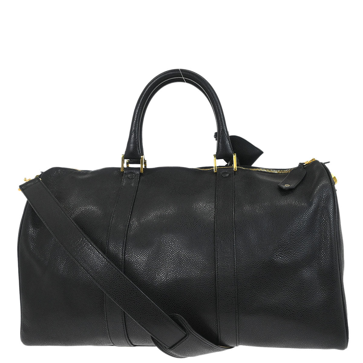 Chanel 1994-1996 Black Caviar Skin 2way Shoulder Duffle Bag