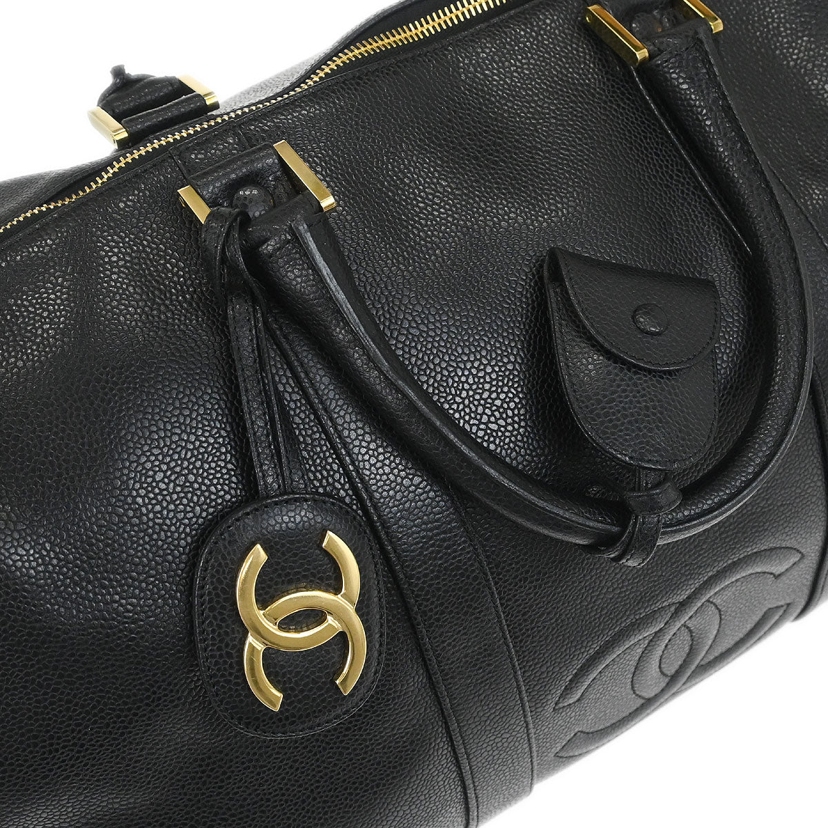 Chanel 1994-1996 Black Caviar Skin 2way Shoulder Duffle Bag