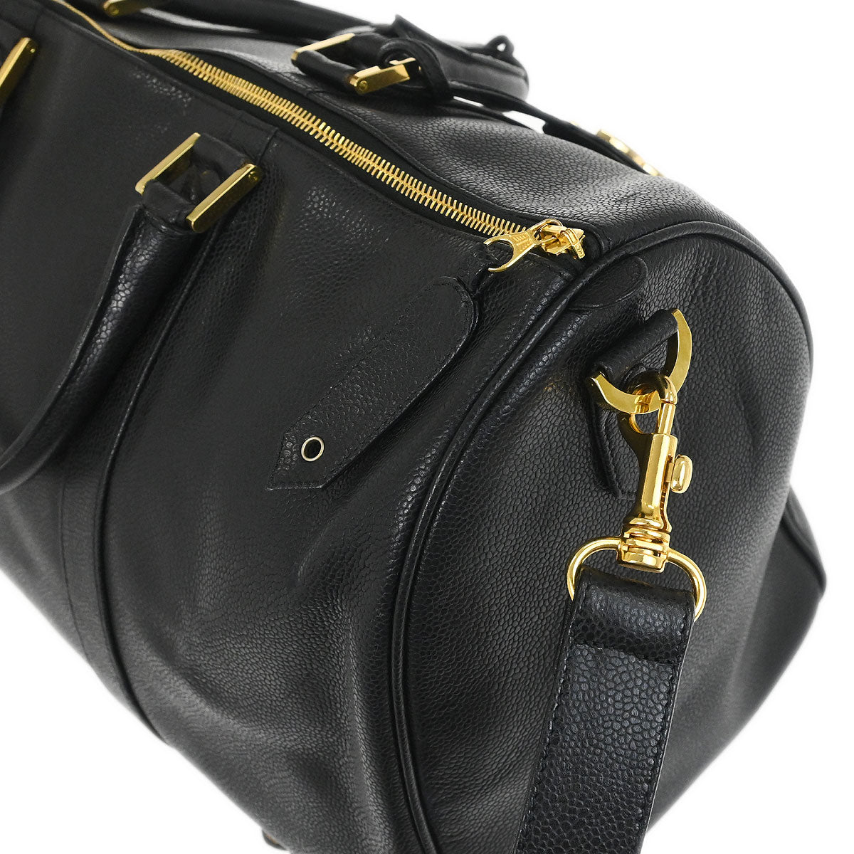 Chanel 1994-1996 Black Caviar Skin 2way Shoulder Duffle Bag