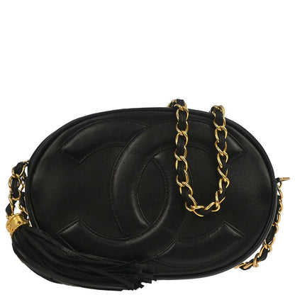 Chanel 1989-1991 Black Lambskin Fringe Shoulder Bag