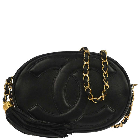 Chanel 1989-1991 Black Lambskin Fringe Shoulder Bag
